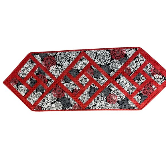 Handmade Quilted Table Runner Red Black White Geometric Patchwork 16x45 Used - Picture 5 of 9